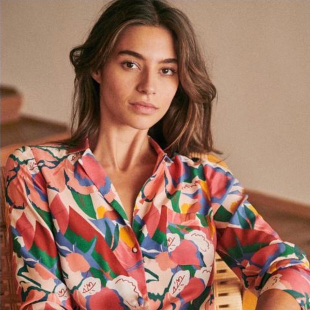 Sezane Florence silk shirt - Pink Floral